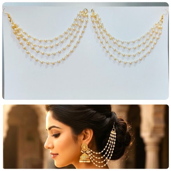 UVX JEWELLERY 4 Line chain Temple Jewelry Inspired Multilayer Pearl Bead Statement Chain Pearl Alloy Jhumki Earring (Copy)